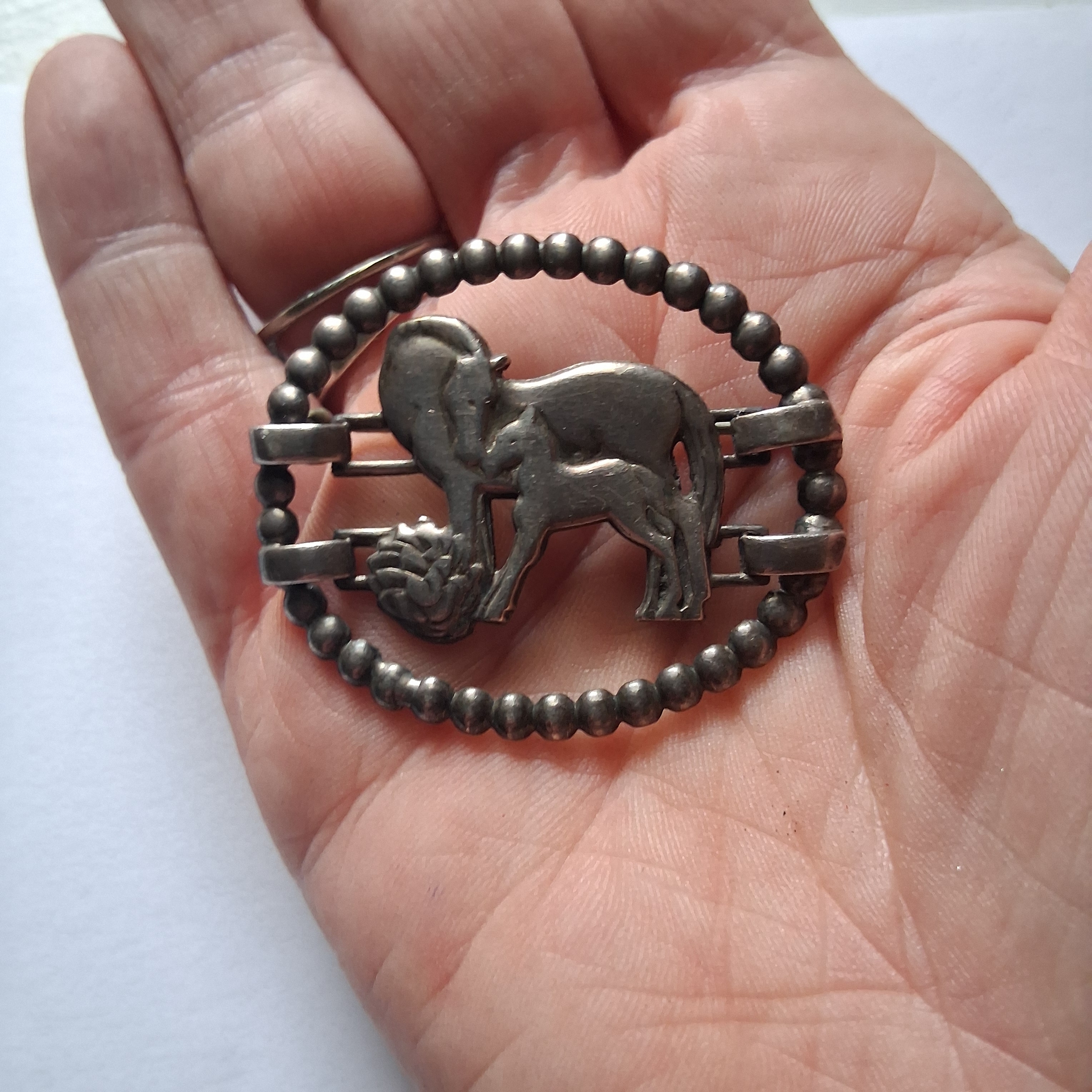 Mcclelland Barclay Sterling Silver Horse Brooch Mare Foal Vintage Brooch